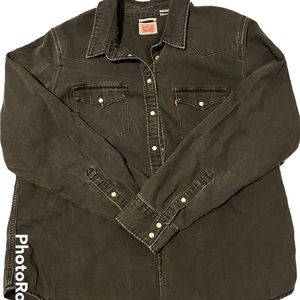 Black, lightly worn Levi’s collared shirt